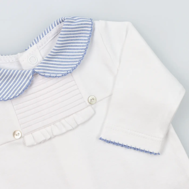 100% Cotton Striped Collar Babygrow