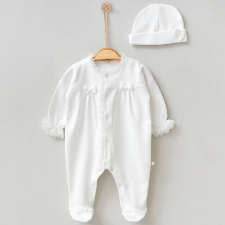 Elegant Girl's Newborn Onesie & Bonnet Set