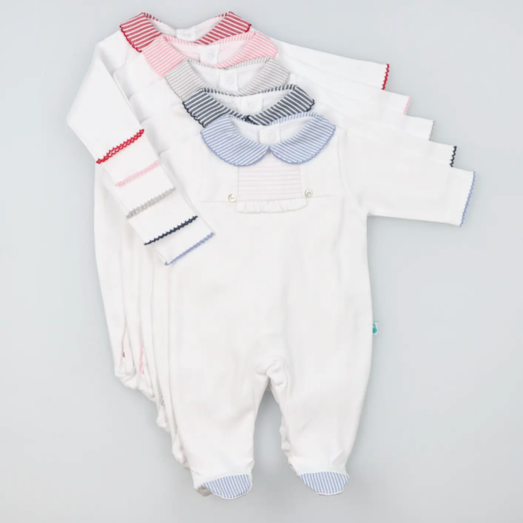 100% Cotton Striped Collar Babygrow