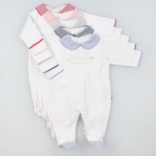 100% Cotton Striped Collar Babygrow