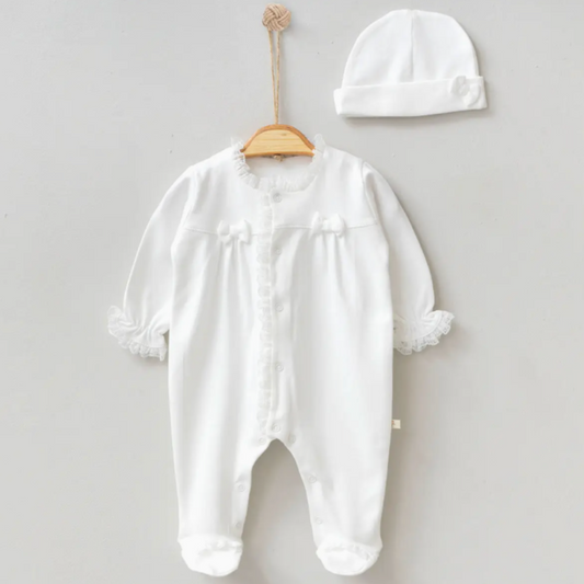 Elegant Girl's Newborn Onesie & Bonnet Set